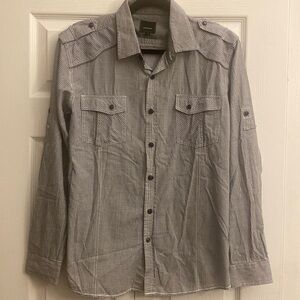 Harmon Western Wear button‎ front shirt black white purple Pearl snap detail